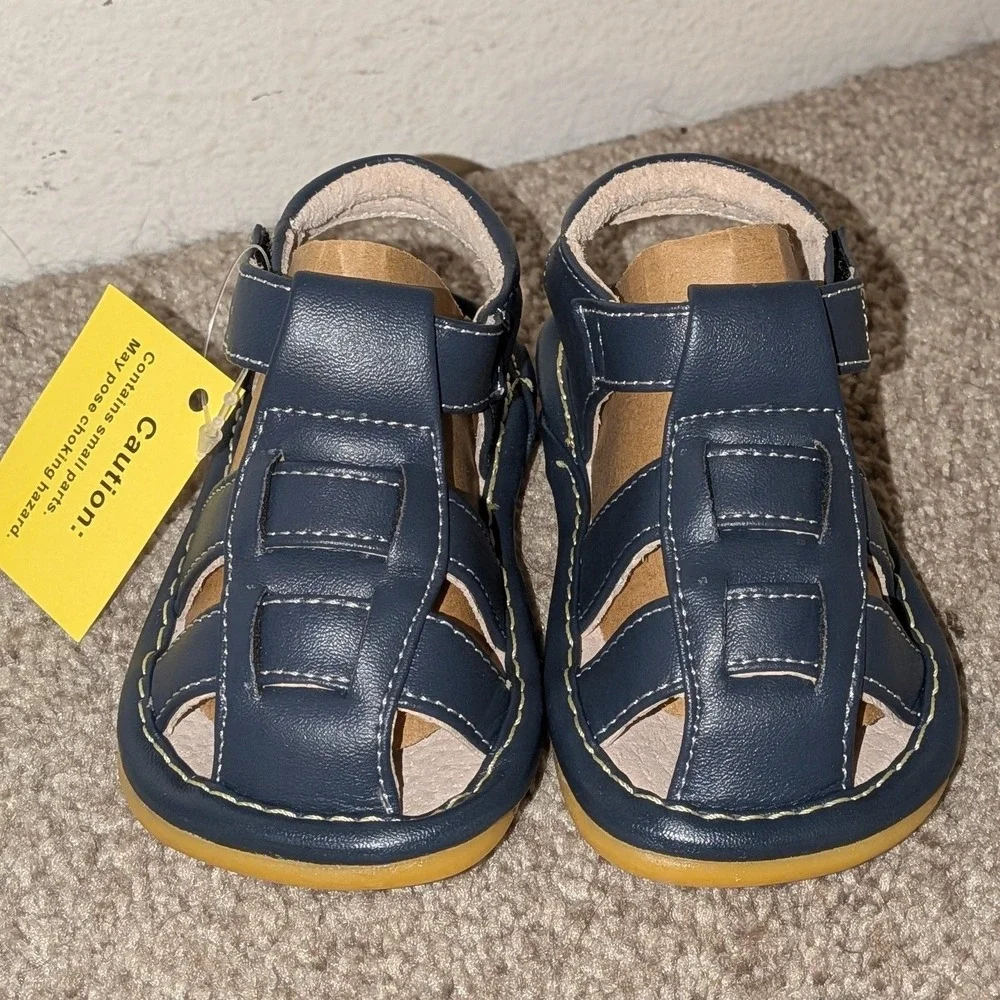 Little Maes Boutique Toddler Navy Blue Squeaky Fisherman Sandals Size 3 NEW